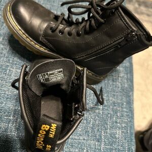 Dr. Martens soft Black Leather kids Boots with Yellow Stitching